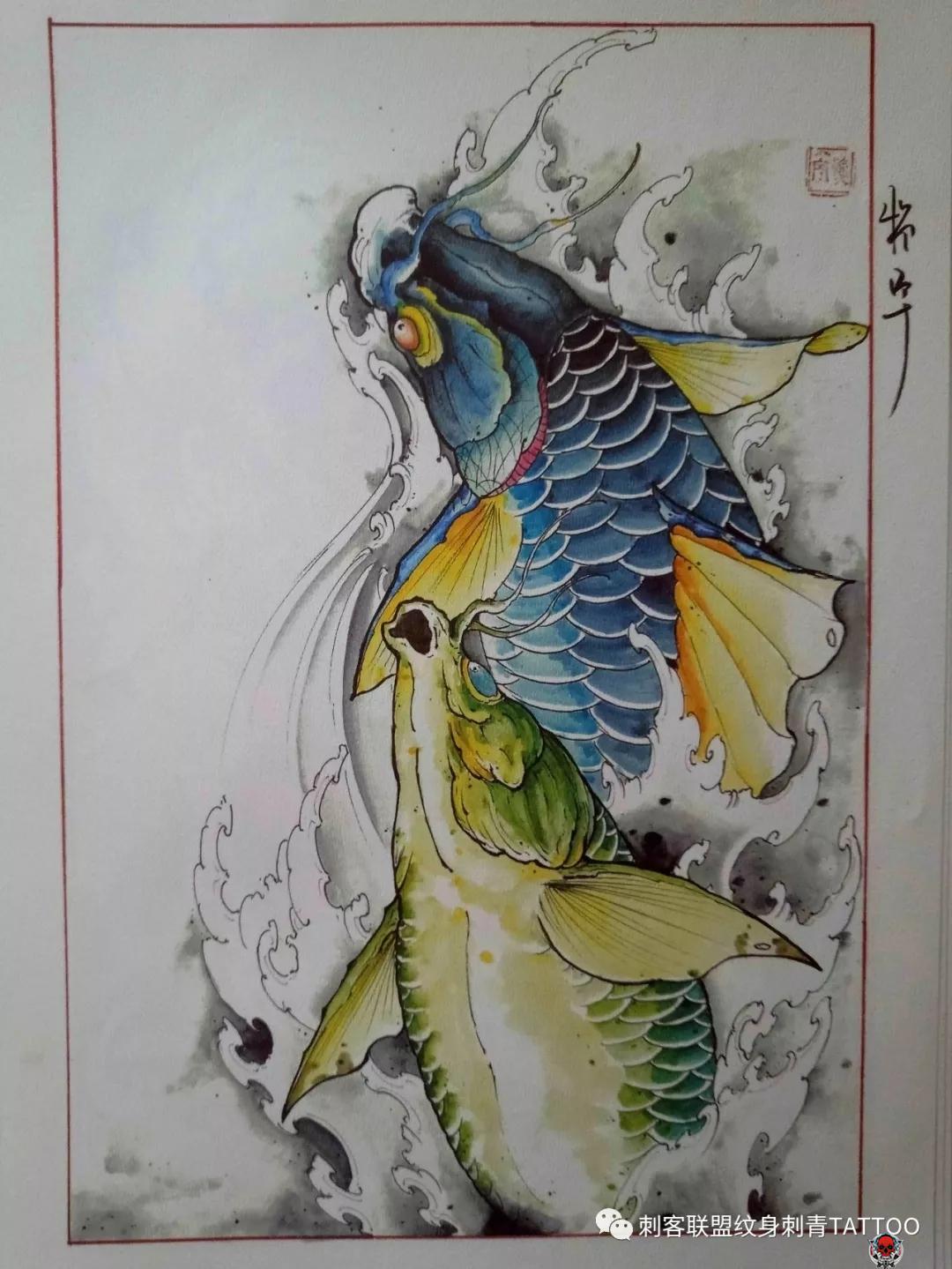 鱼纹身,鱼纹身手稿,鱼纹身手稿图案