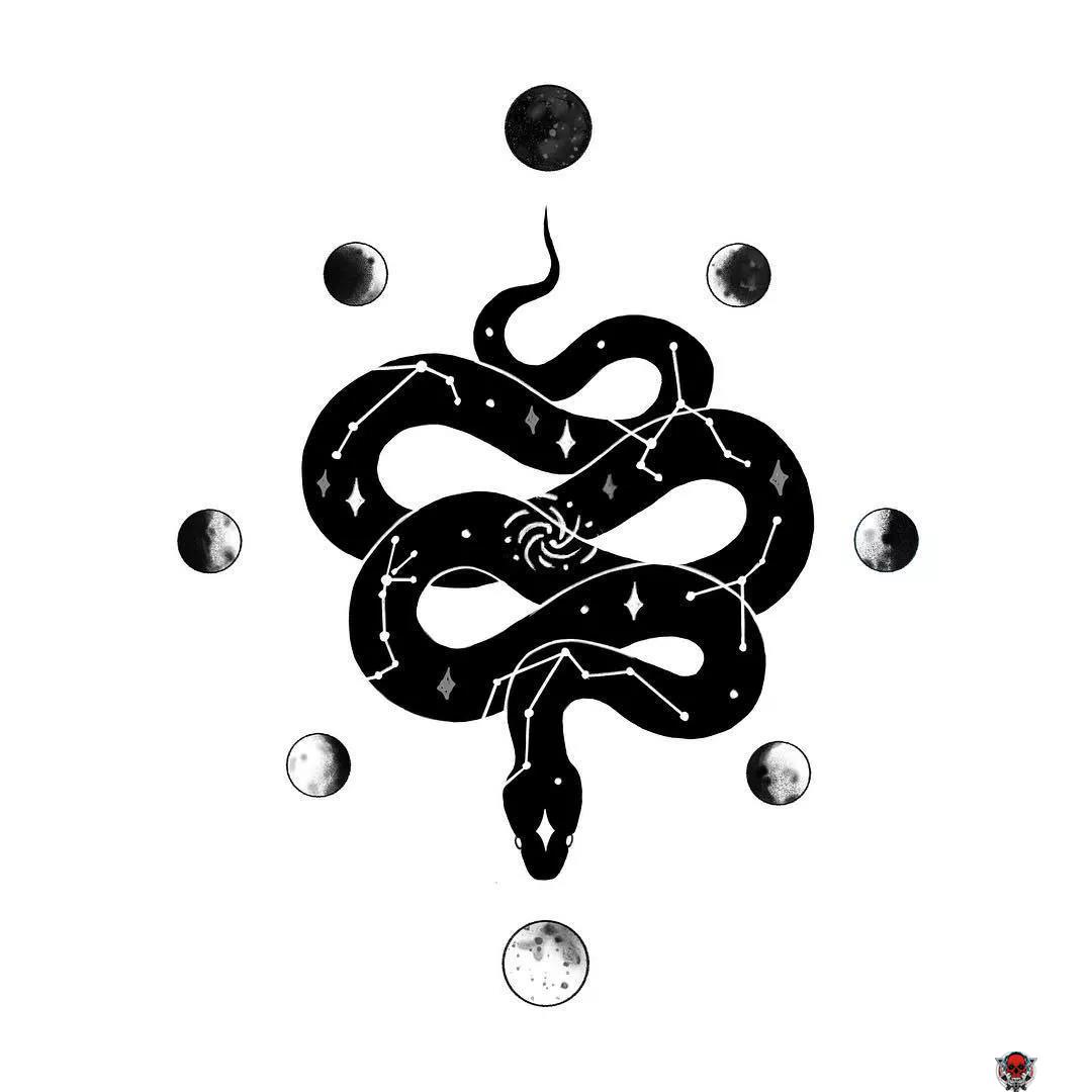 黑灰小图纹身手稿蛇