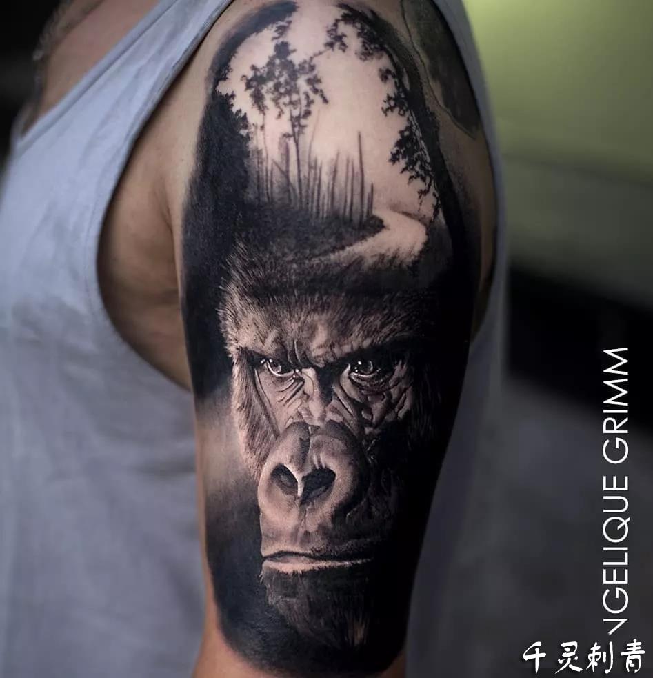 动物写实大臂大猩猩纹身