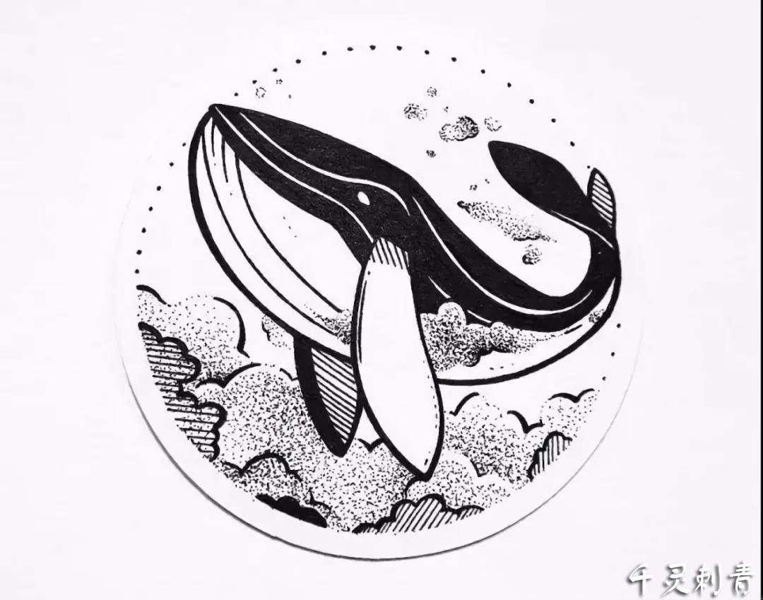 圆形海豚纹身手稿