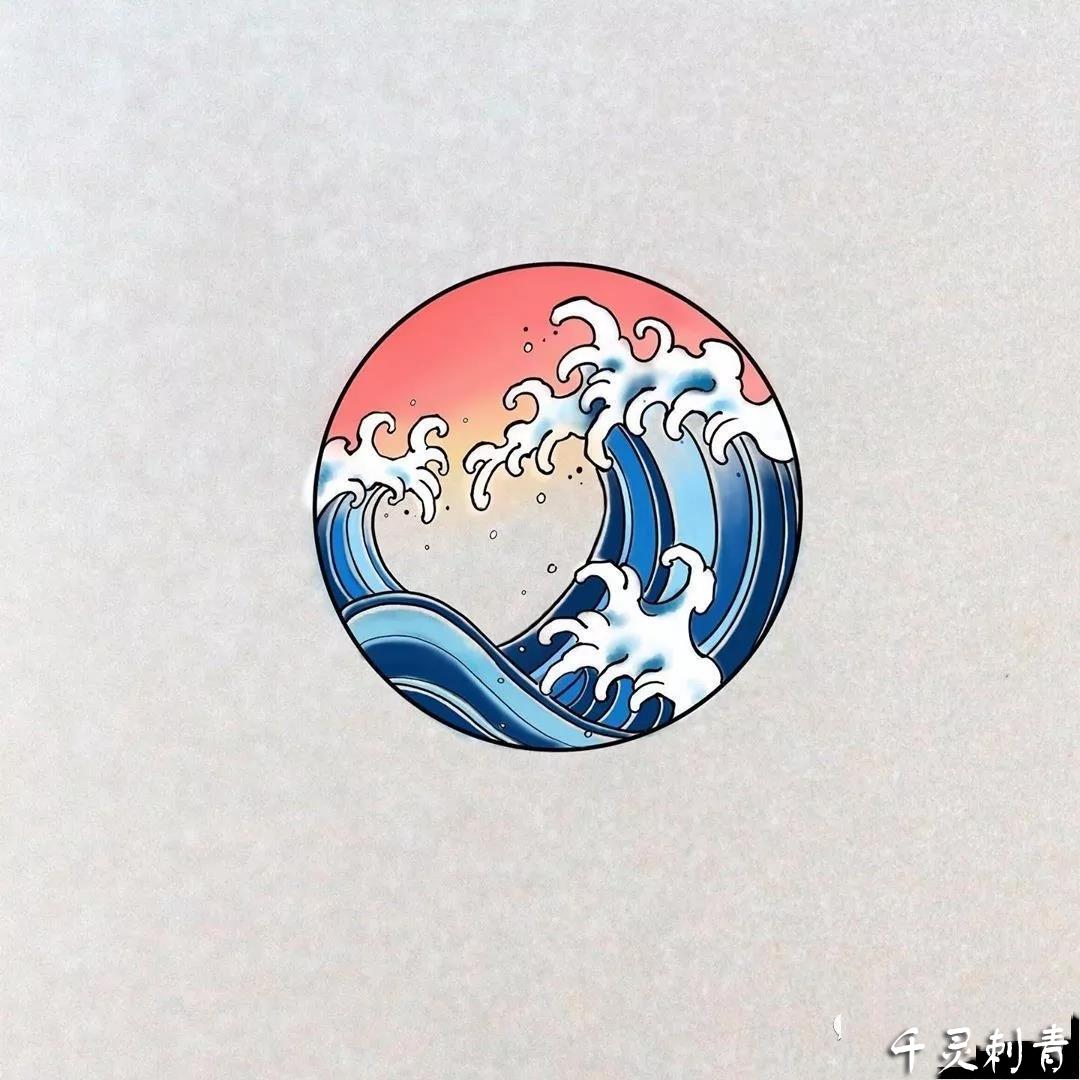 圆形海浪纹身手稿图案