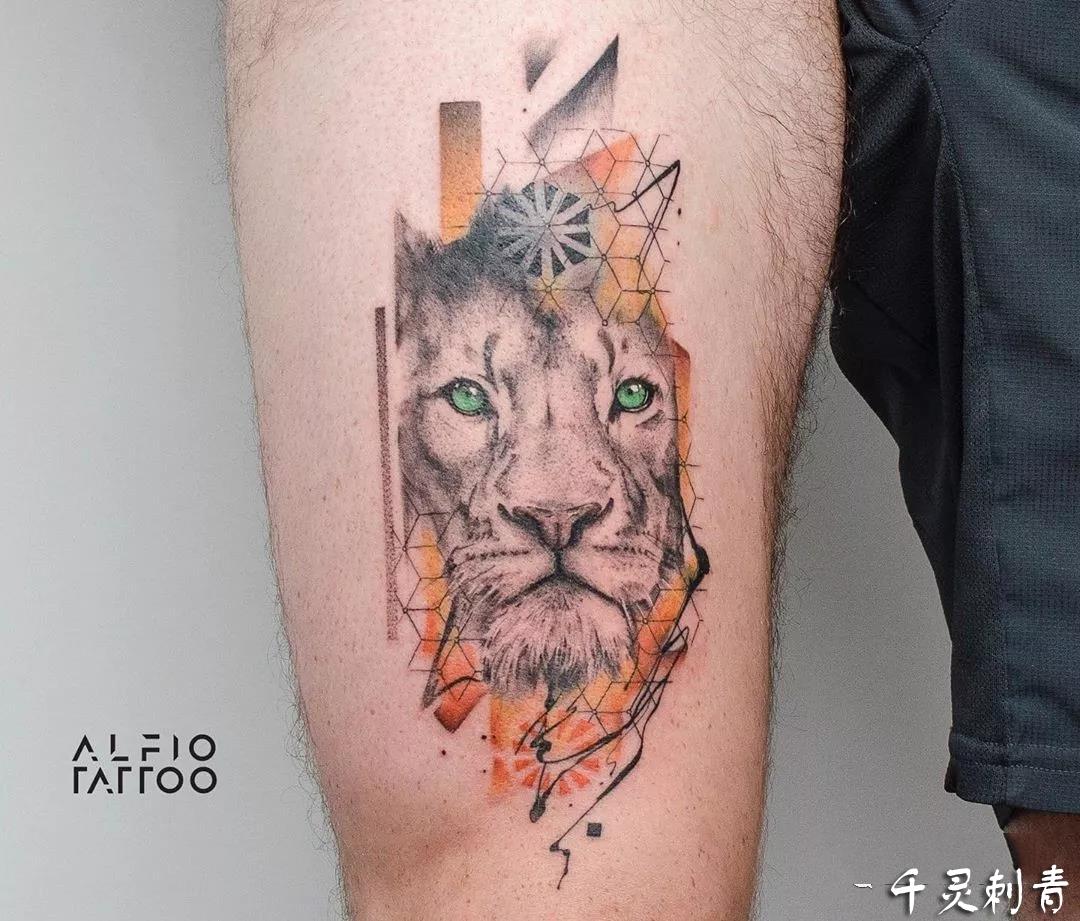 水彩小臂狮子纹身手稿图案