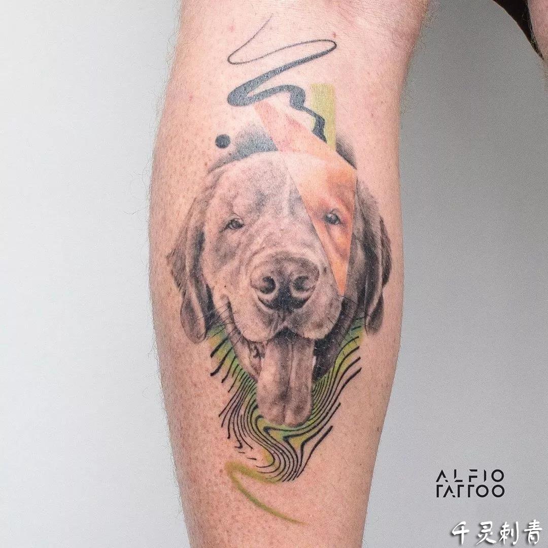 水彩小狗纹身手稿图案