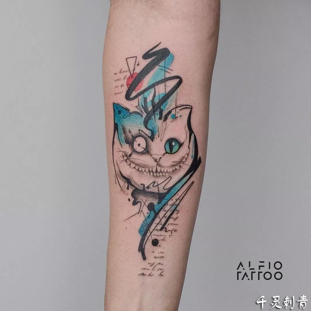 水彩猫咪纹身手稿图案