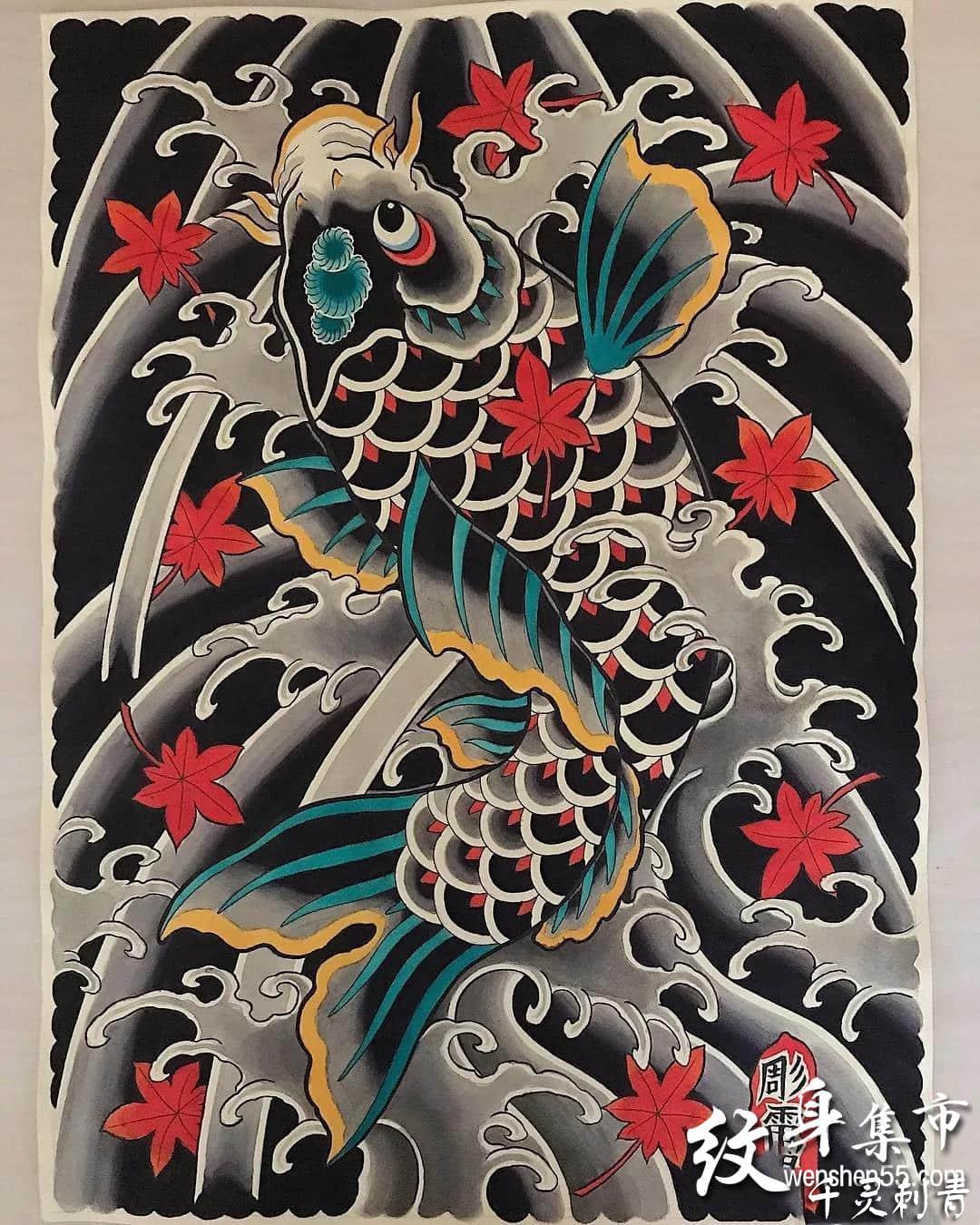 日式鱼纹身,日式鱼纹身手稿,日式鱼纹身手稿图案