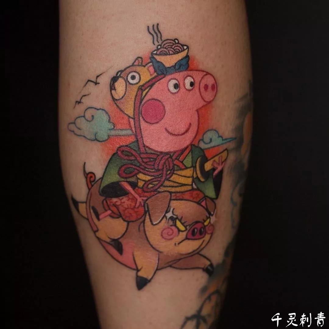腿部小猪佩奇纹身,腿部小猪佩奇纹身手稿,腿部小猪佩奇纹身手稿图案