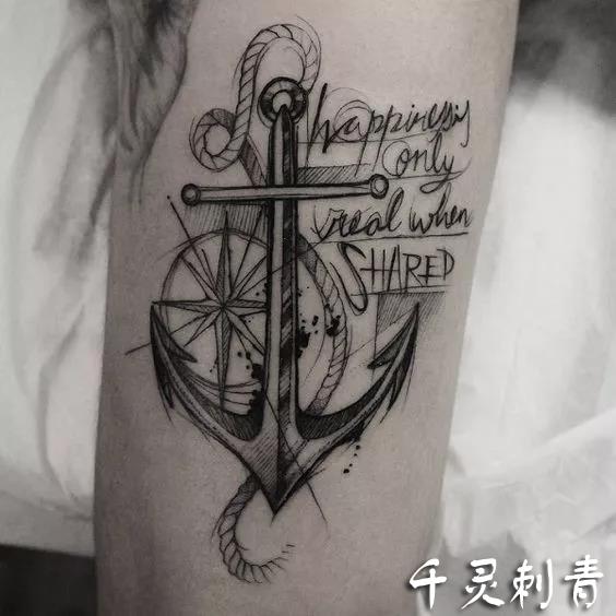 腿部船锚纹身,腿部船锚纹身手稿,腿部船锚纹身手稿图案