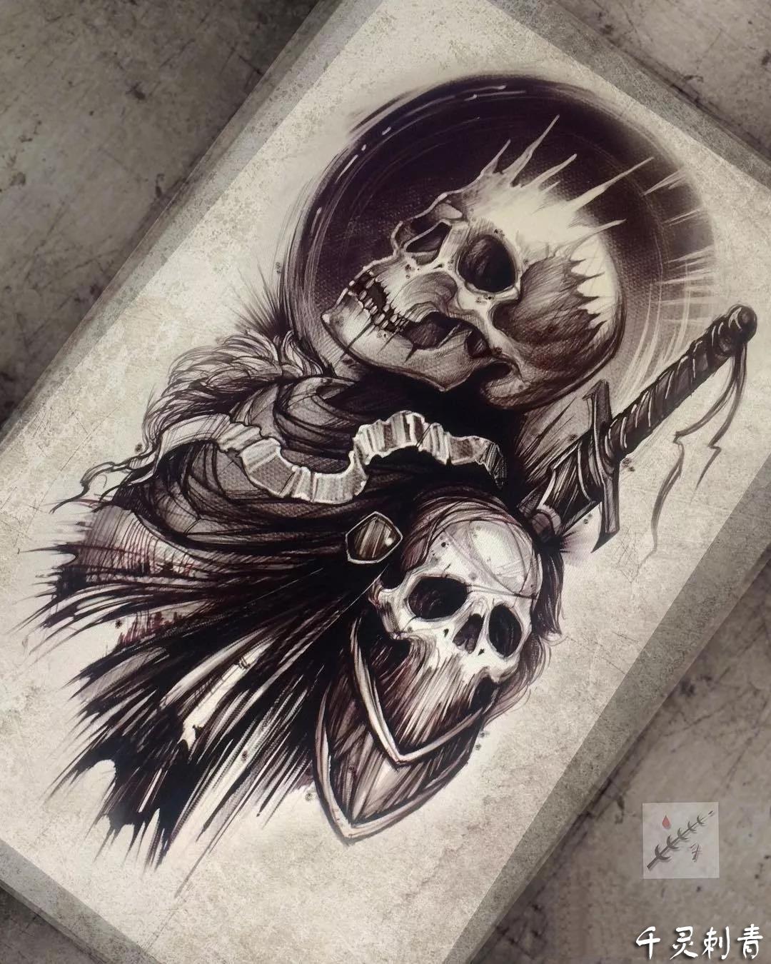 暗黑骷髅头纹身,暗黑骷髅头纹身手稿,暗黑骷髅头纹身手稿图案