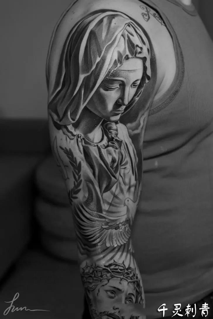写实花臂圣母玛利亚纹身手稿图案