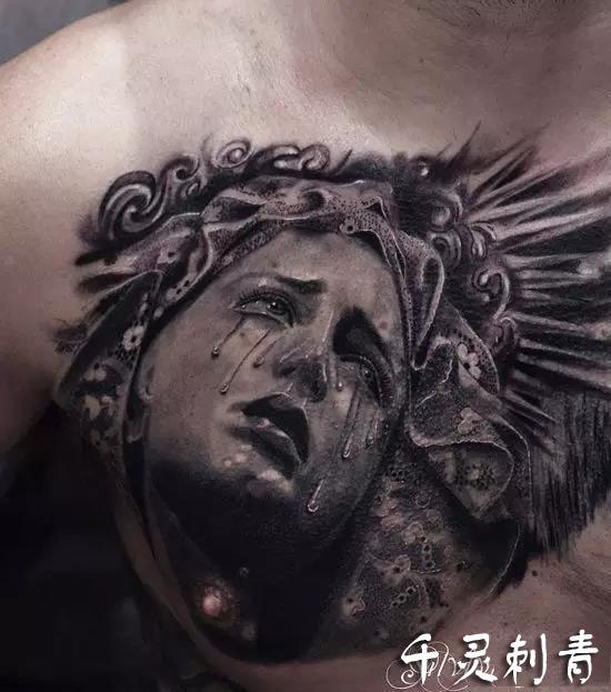 写实胸部圣母玛利亚纹身手稿图案