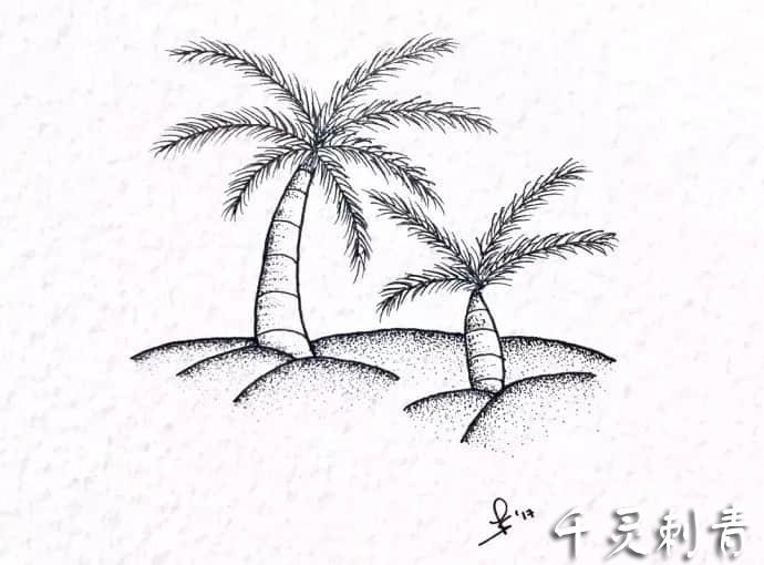 椰子树纹身手稿图案