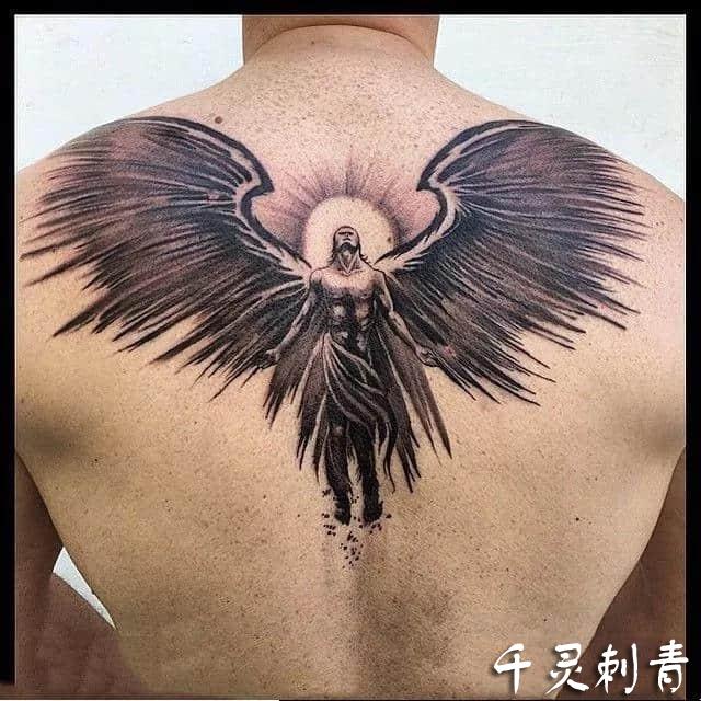 背部天使纹身手稿图案