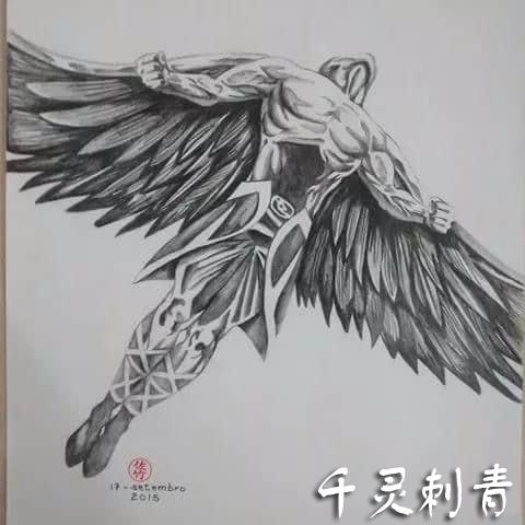 天使纹身手稿图案