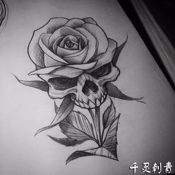 玫瑰纹身手稿图案