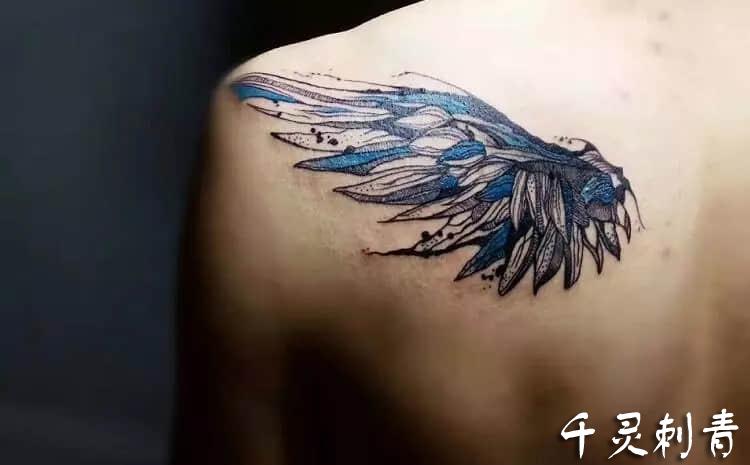 背部翅膀纹身手稿图案
