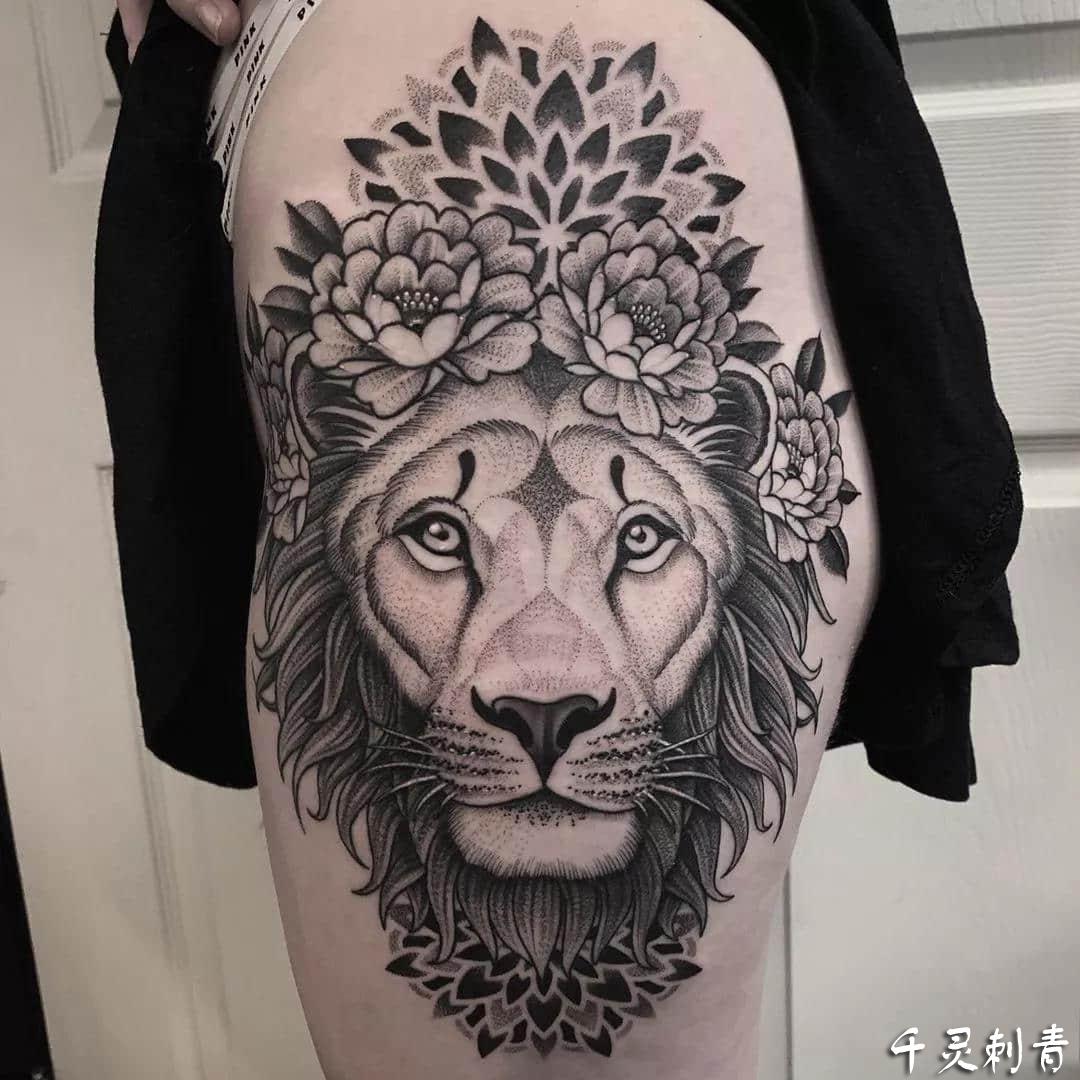 腿部狮子纹身手稿图案