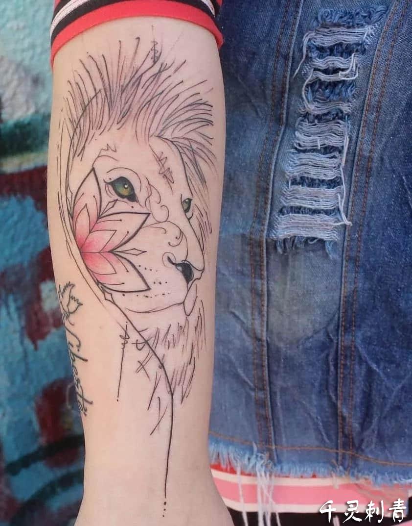 小臂狮子纹身手稿图案