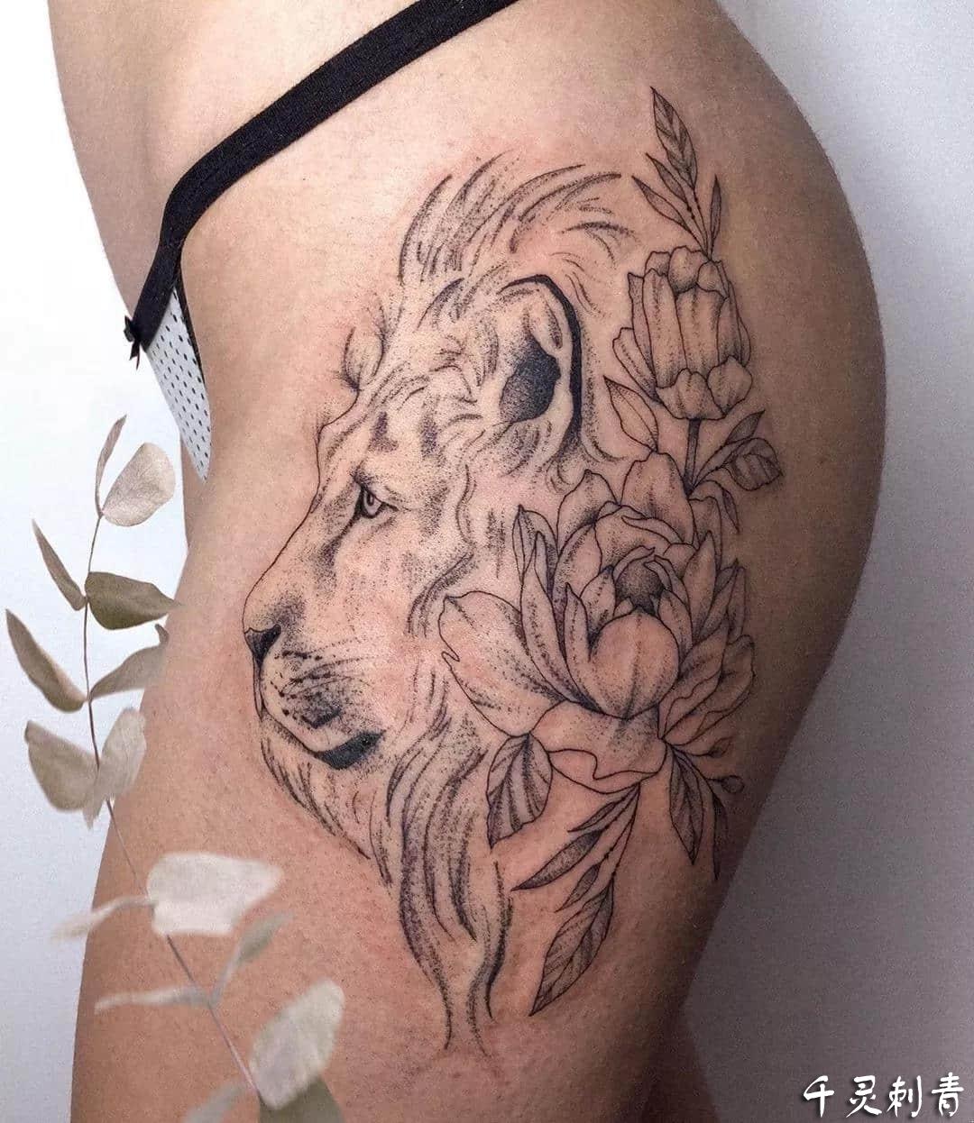 胯部狮子纹身手稿图案