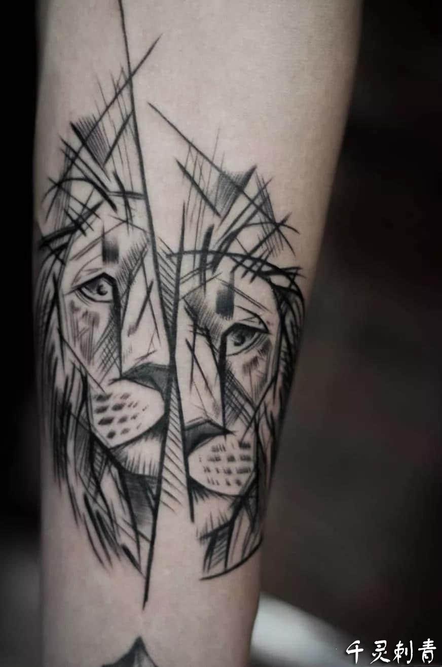 大臂狮子纹身手稿图案