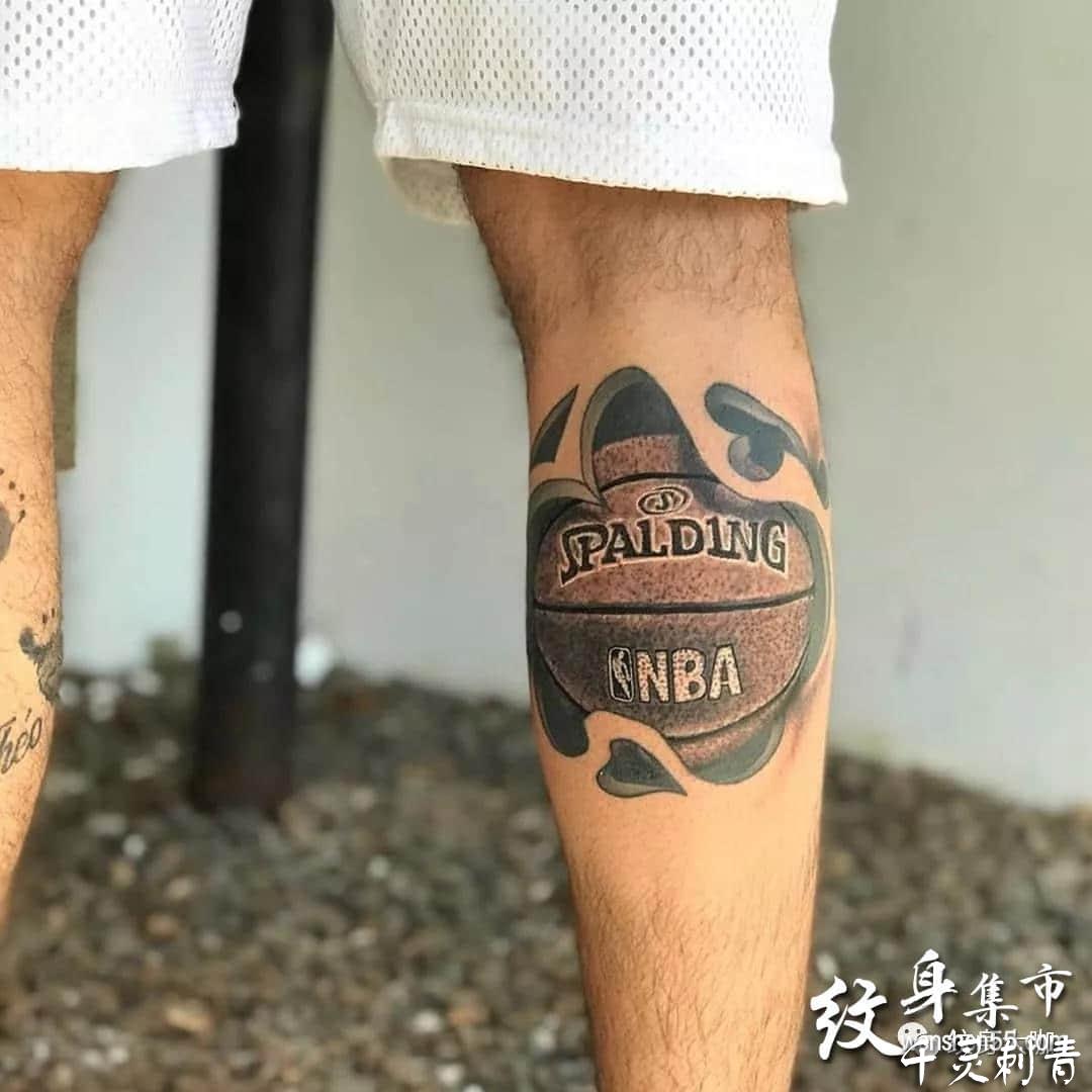 小腿篮球纹身手稿图案